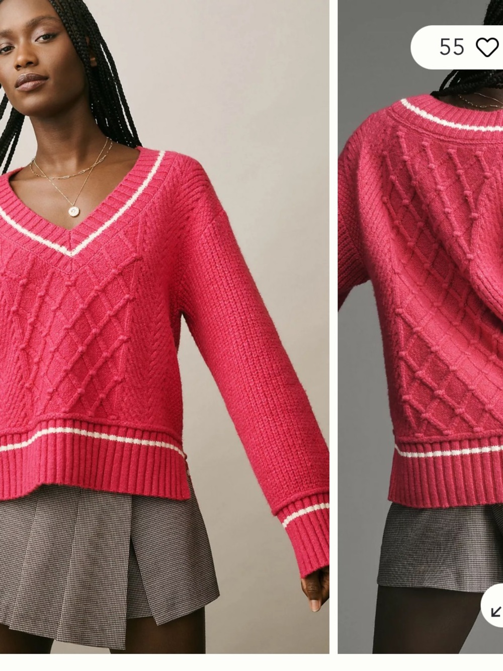 Maeve Tilly V-Neck Pullover Sweater Pink and White Size XL